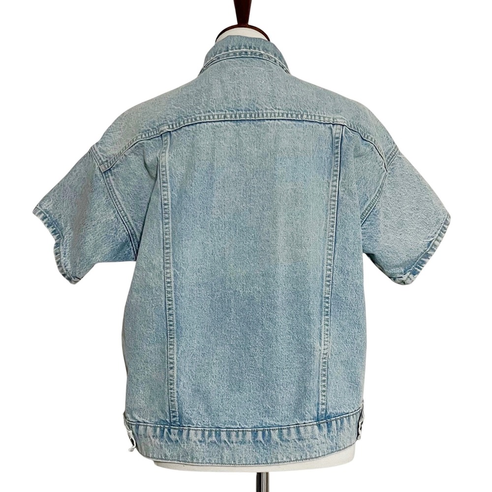 Current Elliott The Rolled Sleeve Trucker Denim Jacket Light Indigo Size 0 - Picture 12 of 13